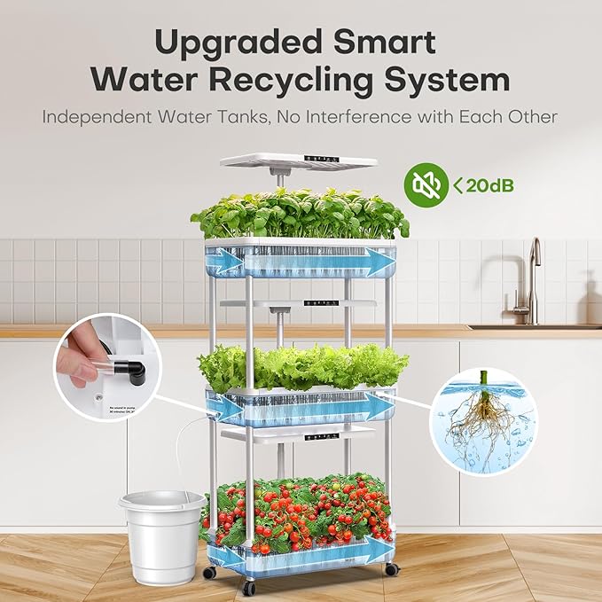 Ahopegarden Indoor Garden Hydroponics Growing System Kit: 66 Pods Plant Herb Garden Germination Kit with LED Grow Light, 30L Large Capacity Kitchen Hydroponics Planter Grower for Vegetable Fruit