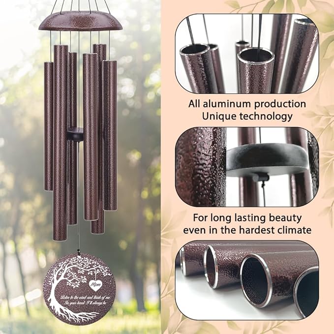 Personalized Memorial Wind Chime, Metal Wind Chime Deep Tone, Wind Chimes for Loss of Loved One, Sympathy Gift Loss of Mom Dad or Loved One, Decorative Wind Chimes Outdoor