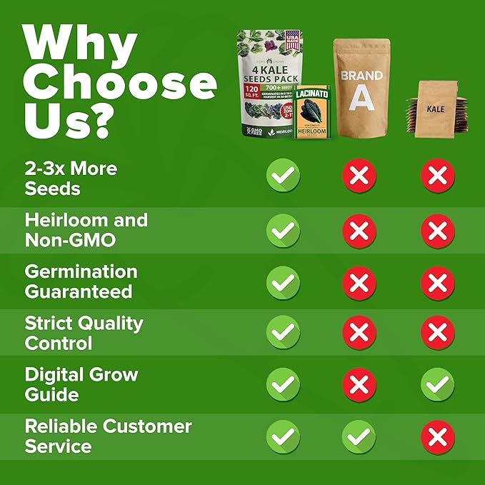 HOME GROWN π¨π¦π π£π₯ππ ππ¨π  Heirloom Vegetable Seeds π‘π’π‘-ππ π’ Vegetable Seeds for Planting Home Garden, Beans, Carrots, Peppers, Cucumber, Kale, Pepper Seeds, Tomato (4 Kale)