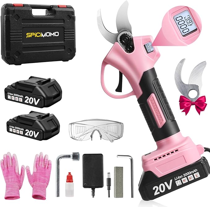 Electric Pruning Shears Cordless Brushless - Professional Battery Powered Pink Pruner, 2 Batteries & Replaceable Blades, Toolbox for Efficient Garden & Landscape Maintenance