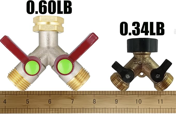 EJW Y-Valve Garden Hose Faucet Splitter, 3/4” GHT Threads,Outdoor Faucet Splitter, Brass High Flow, Garden Hose Y-Splitter 2-Way,Y-Valve Full Flow Hose Splitter,Garden Hose Splitter 2-Way Heavy Duty.