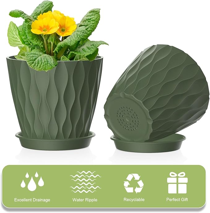 4 Inch Small Pots for Plants, 6 Pack Waffle Texture Small Plant Pots for Succulents, Plastic Planter with Drainage Holes and Saucers for Indoor Outdoor Plants, Flowers, Herbs, Seedlings, Colorful
