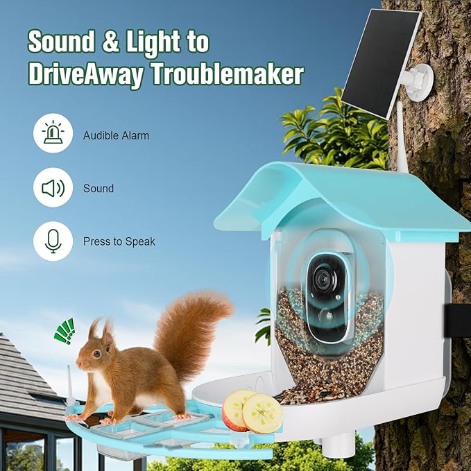 Bird Feeder with Camera, AI Identify Birds Species Solar Powered, Auto Record Videos in Backyard, Instant Notifications, Ideal Gift for Family and Bird Lovers