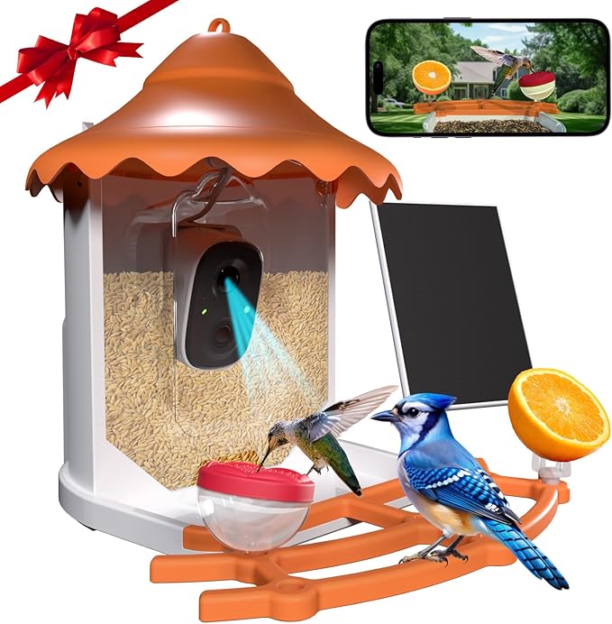 BirdsView Bird Feeder with 2K Ai Camera, Solar Panel, Hummingbird Feeder, Bird House, Live Alerts & Species Recognition โ Ideal for Bird Lovers