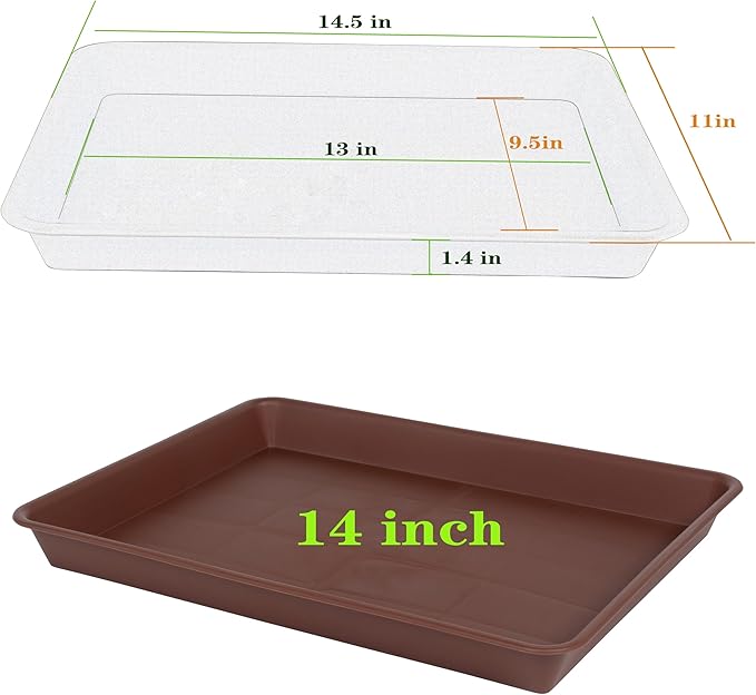 Plant Growing Trays 4 Pack, Plant Tray, 14.5"x11", Heavy Sturdy Plastic Plant Saucer Seed Trays, Seedling Starter Tray, Plant Drip Trays for Indoors, Seed Starter Growing Tray (Chocolate)