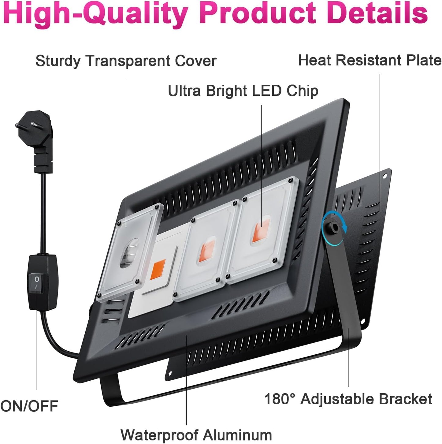 Waterproof Plant Light, 450W Outdoor Grow Lights, Full Spectrum LED Grow Light, Height Adjustable, Silent, Heat Dissipation, for Indoor Outdoor Plant Seedling Growing Blooming Fruiting