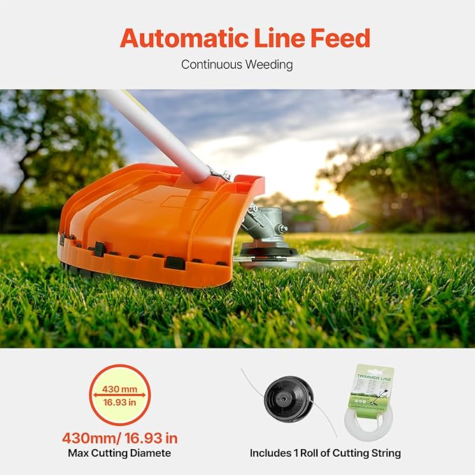 VEVOR String Trimmer, 25.2CC 2-Stroke, Gas Powered Weed Wacker, 16.9" Cordless Grass Trimmer, Multi-Functional Lawn Edger with Shoulder Strap & 3T Blade, Weed Eater for Quick Grass Cleaning