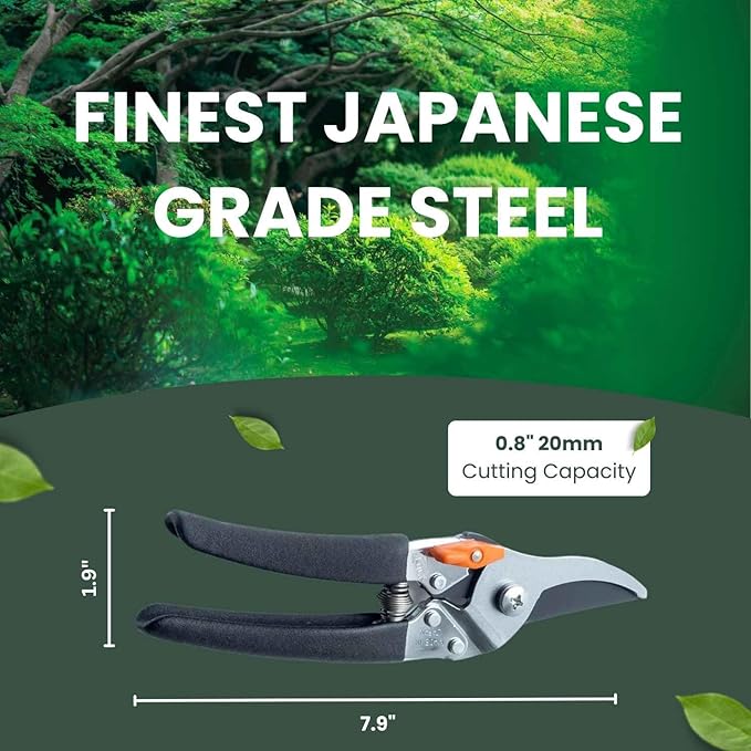 Saboten 7.9-Inch Bypass Pruning Shears, Fluorine-Coated High-Carbon Steel Blade, Ergonomic Non-Slip Grip Hand Pruner, Made in Japan, forest Originals