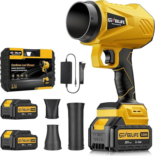 GEVEELIFE 2025 Upgraded Leaf Blower Cordless-800000 RPM Turbo Jet Blower with 2×5.0Ah Batteries & Fast Charger,Handheld Blower for Patio,Leaves, Lawn, Yard, Dust,Snow,Car Cleaning