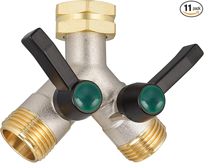 Hose Splitter 2 Way Heavy Duty, Brass Garden Hose Splitter, Faucet 2 Way hose connector, long handle 2 Way Splitter, Outdoor Faucet Splitters, Y Valve 3/4" GHT Thread.
