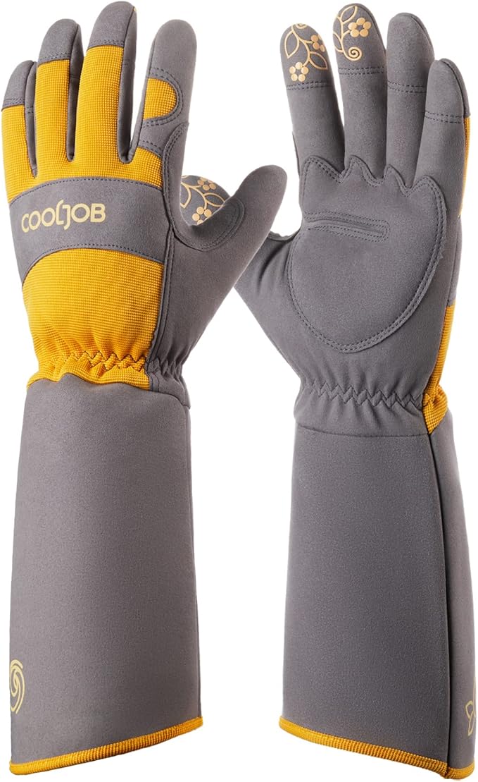 COOLJOB Thorn Proof Rose Pruning Garden Gloves for Women, Long Sleeve Padded Yard Work for Bush, Blackberry, Cactus, Heavy Duty/Puncture Resistant/Machine Washable, Medium, Yellow