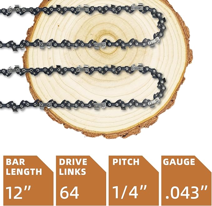 2 Pack 12 Inch Chainsaw Chain 1/4"LP Pitch .043" Gauge 64 Drive Links, Replacement Pole Saw Chain 12 inch Chainsaw Chains Fits for Stihl MSA120 C-B MSA140 C-B and More