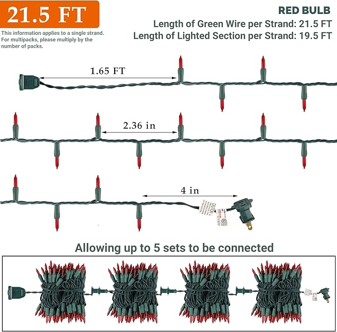 3 Pack Red Christmas String Lights, 100 Count Each, Incandescent Mini Christmas Lights, Connectable Xmas Tree Light for Indoor Outdoor Garland Birthday Holiday Wedding Festival Party