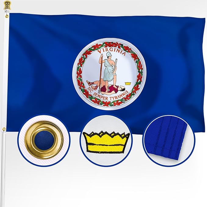 XIFAN Premium Virginia State Flag 3x5 ft Outdoor, Double Sided Embroidered Pattern, Heavy Duty 210D Nylon VA Flags, the Strongest Longest Lasting for Outside with Sewn Stripes/Brass Grommets