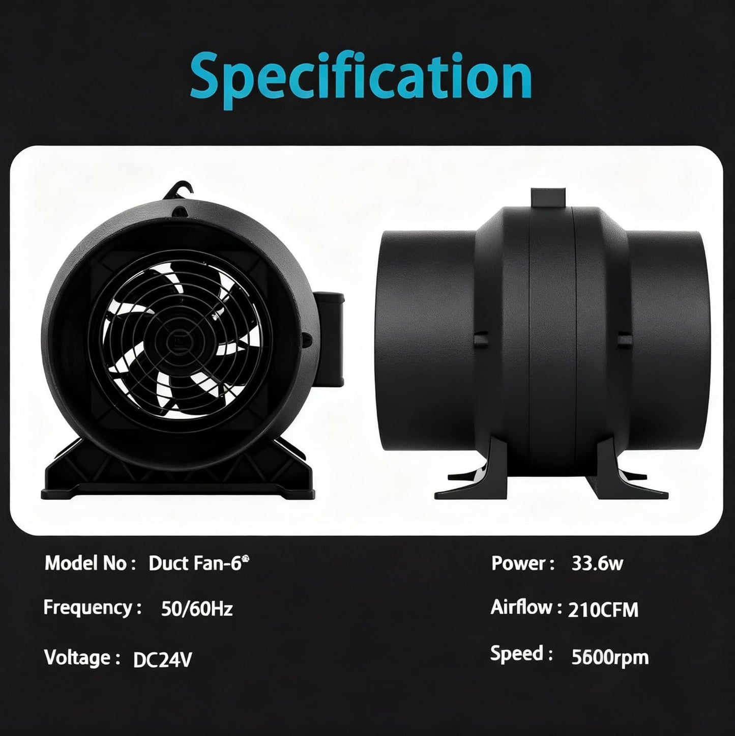 MELONFARM 6" 260 CFM Inline Duct Fan with E12 Speed Controller, Ventilation Exhaust Fan for Cooling Booster, Grow Tents, Hydroponics
