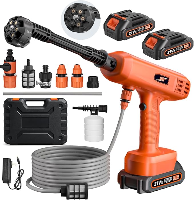 Cordless Pressure Washer, Portable Battery Power Washer Electric Car Pressure Washer Handheld with 6-in-1 Nozzle 3000mah Battery, Small Power Car Cleaner for Floor Garden Fence Depot