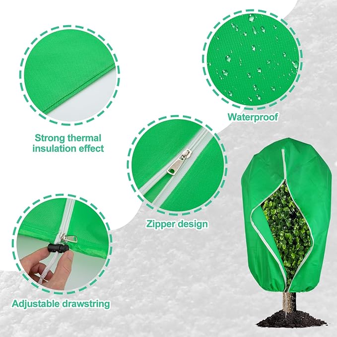 4 Pack Plant Covers Freeze Protection 31.5" x 47" - 2.2oz Trees Covers Frost Blanket Plant Frost Cloth for Outdoor Plants Shrubs Flower Fruit with Zipper Drawstring Green