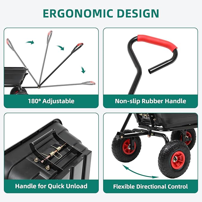 600lb Garden Dump Cart,4 Cu.Ft Utility Wagon Wheelbarrows with Quick-Release System&4 Pneumatic Tires,Heavy Duty Yard Dump Wagon with Steel Frame for Farm, Garden,Halloween Hauling(Black)