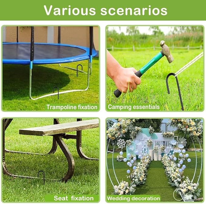 Rebar-Stakes-12-Inch, Ground Stakes Heavy Duty J-Hook Black Coated Anti-Rust Heavy Duty Ground Anchors for Garden Dog Fence Chicken Coop Christmas Decorations Deer Fence 8pcs