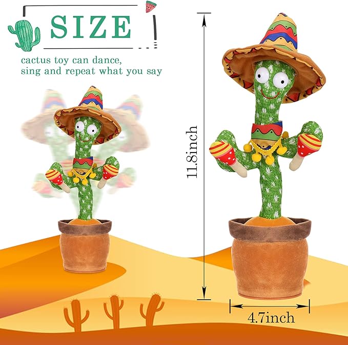 MIAODAM Talking Cactus Dancing Cactus Toy for Baby Toddler, Singing Plush Repeats What You Say for Kids with 60 English Songs Mimicking Toy for Baby Gift