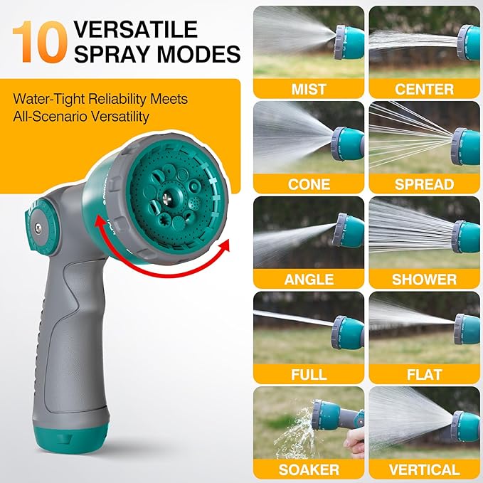 AXTRIM 100 ft x1/2 in Retractable Garden Hose Reel, Premium Wall Mounted Water Hose Reel with 10-Pattern Spray Nozzle, Any Length Lock, Slow Return System, 180° Metal Swivel Bracket, Anti-UV