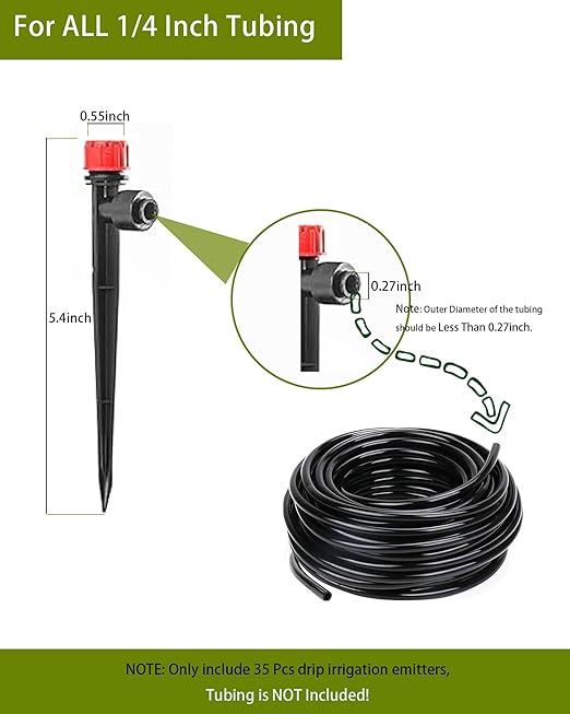35Pcs Push-to-Fit Drip Irrigation Emitters for 1/4" Irrigation Tubing,360 Degree Adjustable Water Flow Emitters Irrigation Drippers for Garden Watering System