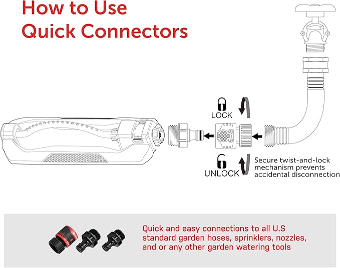 Eden 96218 Heavy Duty Turbo Oscillating Sprinkler, Covers Up to 3,700 sq. ft., 18 Brass Nozzles, Weighted Aluminum Base, Adjustable Range, Quick Connect Bundle, Silver, Red, Black