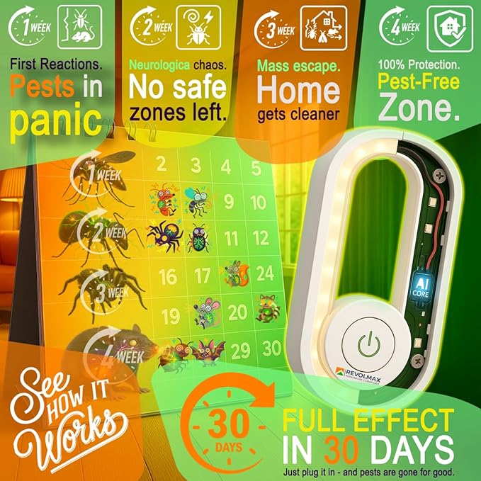 A28, Ultrasonic Pest Control Repeller - Electronic & Ultrasound, Indoor Plug-in Repellent - Get rid of - Rodents, Mice, Squirrels, Bats, Insects, Bed Bugs, Ants, Fleas, Spiders, Roaches (6Pack, White)