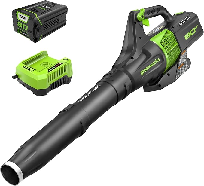Greenworks 80V (145 MPH / 580 CFM / 75+ Compatible Tools) Cordless Brushless Axial Leaf Blower, 2.5Ah Battery and Charger Included