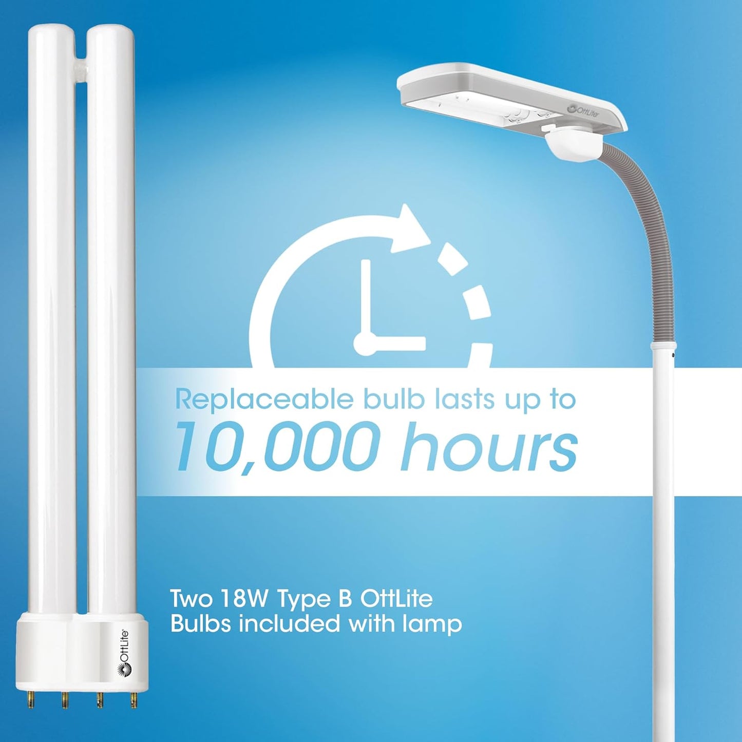 OttLite Standing Floor Lamp with Adjustable Neck, Pivoting Shade Multiuse Daylight Floor Lamp LED Light - 36w Fluorescent Natural Daylight - Modern Home Decor, for Living Room, Reading, Dorm & Office