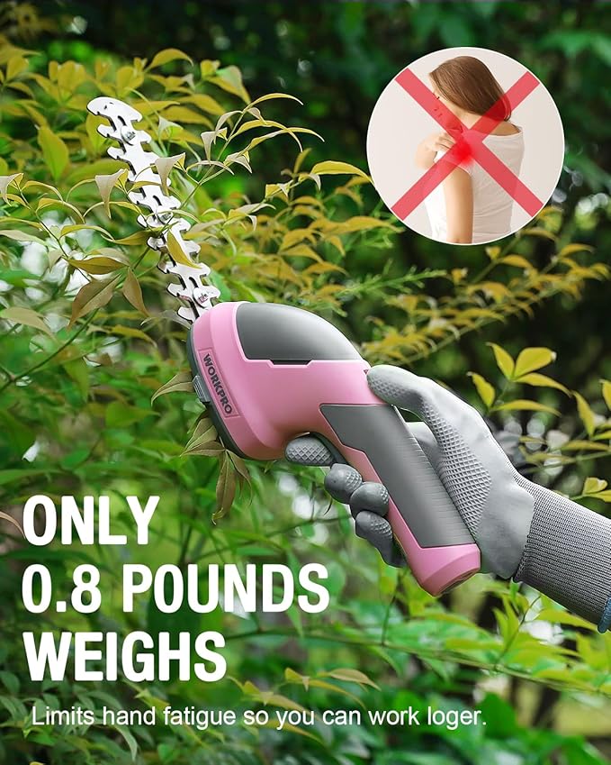 WORKPRO Cordless Grass Shear & Shrubbery Trimmer - 2 in 1 Handheld Hedge Trimmer 7.2V Electric Grass Trimmer Hedge Shears/Grass Cutter Rechargeable Lithium-Ion Battery and Type-C Cable - Pink Ribbon