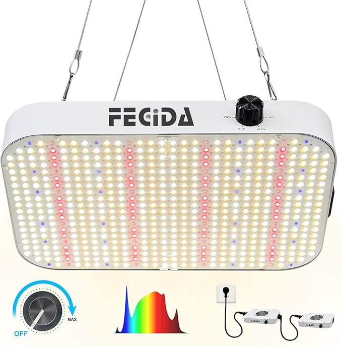 FECiDA Dimmable LED Grow Light for Seed Starting Seedlings Veg, UV-IR Included Full Spectrum Grow Lights for Indoor Plants, 2025 Best Grow Tent Light, Daisy Chain Function & Quiet Build-in Fan