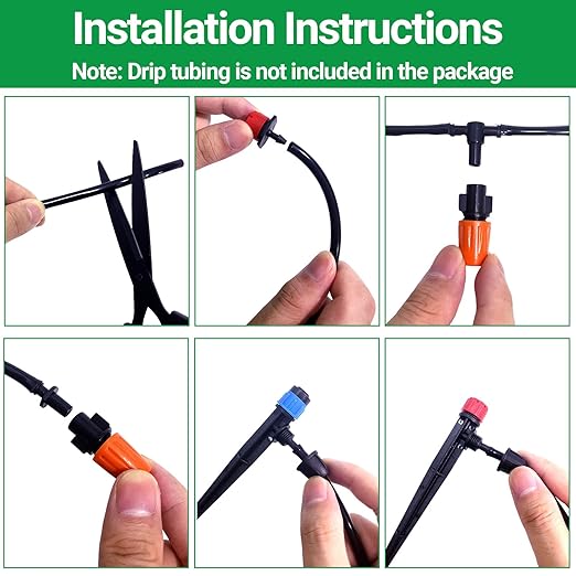160 Pcs Adjustable Irrigation Emitters, Mister Nozzles, Drippers, Sprayers, Barbed Connectors, Irrigation Parts for 1/4" Tubing Garden Watering System (Tubing Not Included)