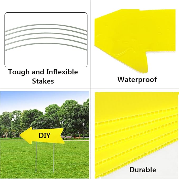 Yellow Arrow Signs with Stakes, 12Pcs - 17x6 Inches, Directional Signs for Real Estate, Garage Sales