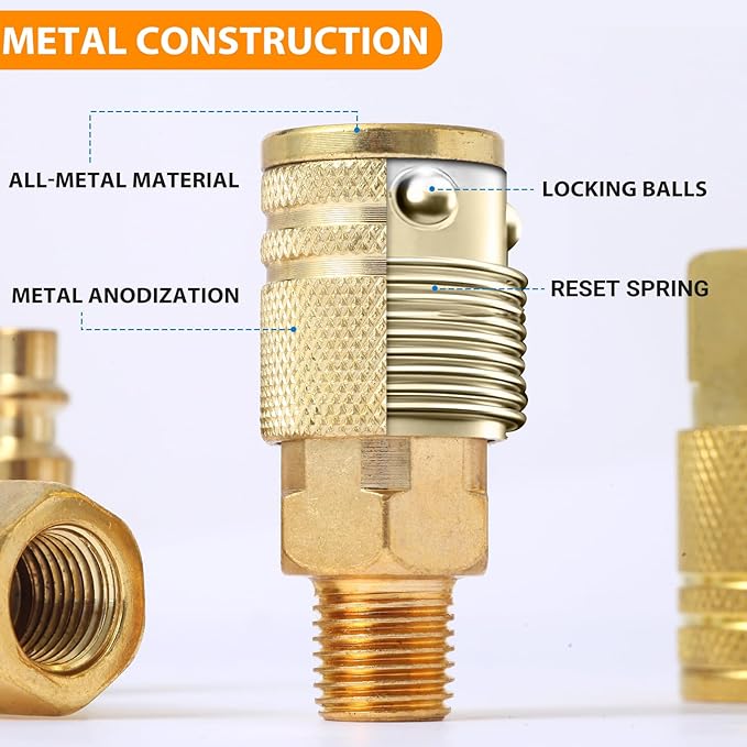 14 Pcs Brass Quick Connect Hose Fittings, Premium Air Hose Fittings, Coppering 1/4" Air Hose Fittings, Lightweight Air Compressor Quick Connect Fittings