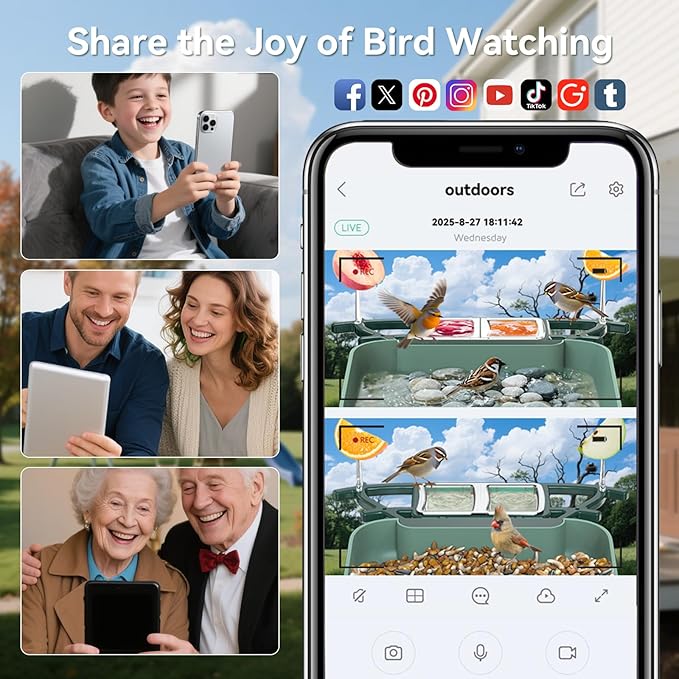 Dual-Lens Bird Feeder with Camera & Bird Bath Combo, Watch Birds Eat & Bathe with WiFi 2K HD Video, Auto Record, AI Recognition, APP Alerts, Solar Powered, for Backyard Garden Porch Fence Decor