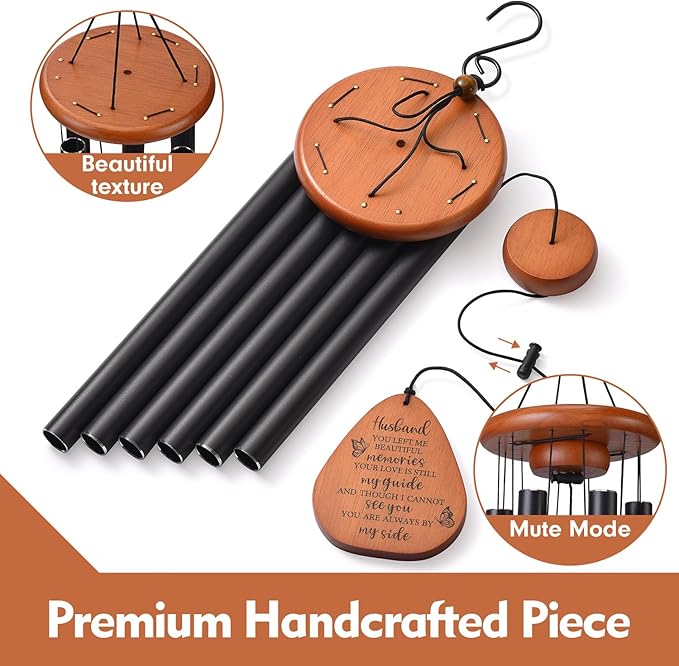 Memorial Wind Chimes for Loss of Husband, Sympathy Gifts for Grief/Bereavement, 32" Windchimes in Memory