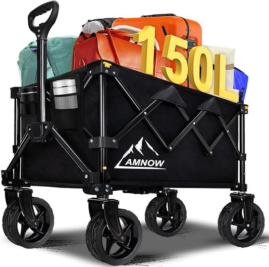 Collapsible Wagon Cart with Wheels Foldable, Folding Wagons Carts with Silent Universal Wheels, Large Grocery Cart On Wheels, Heavy Duty Utility Wagon for Shopping Beach Sports Fishing Camping, 150L