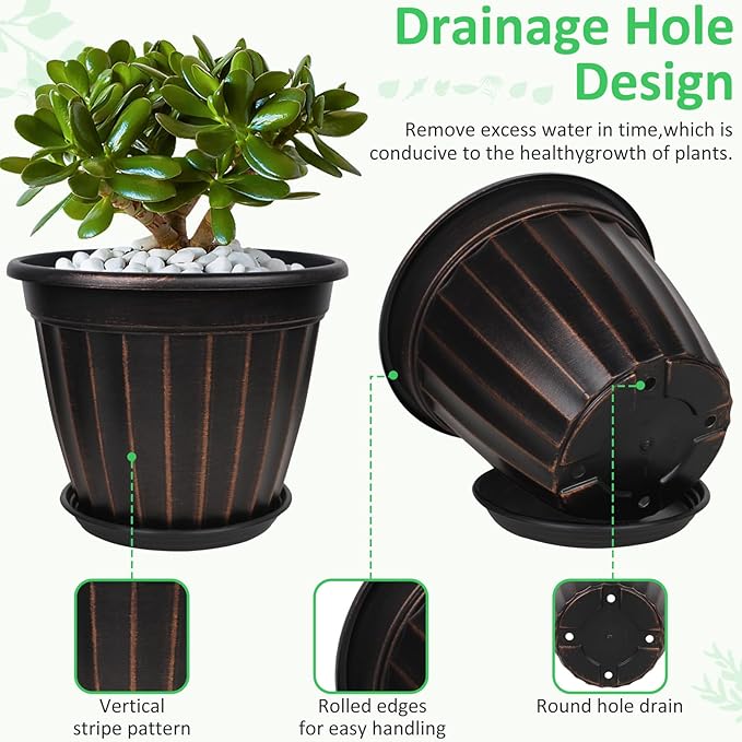 FGstyle 12 Inch Pots for Plants,4 Pack Tall Planters,Large Flower Pots with Drainage Hole & Saucer,Decorative Outdoor Planter for Planting Medium Large Plants(Black
