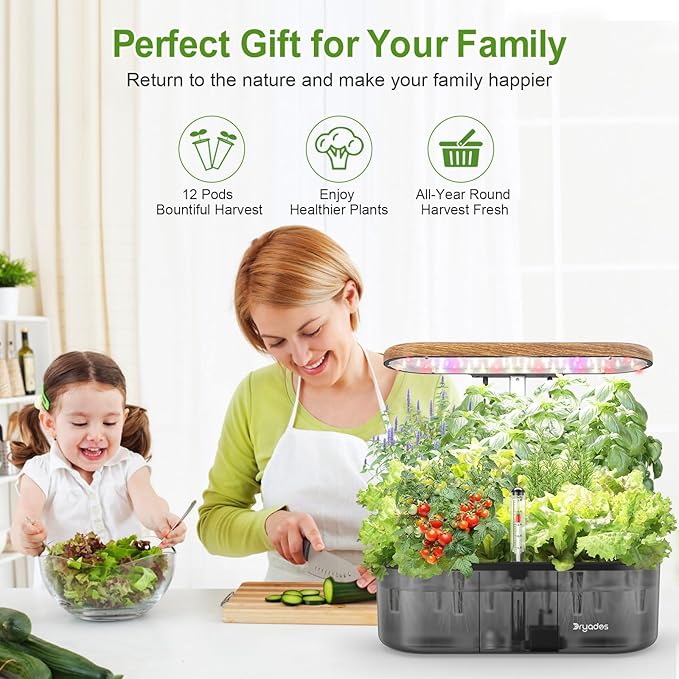 Hydroponics Growing System Indoor Garden: 12 Pods Indoor Herb Garden Kit with LED Grow Light Plant Germination Kit Aeroponic Healthy Fresh Herbs Vegetables Hydroponic Planter for Home Kitchen Office