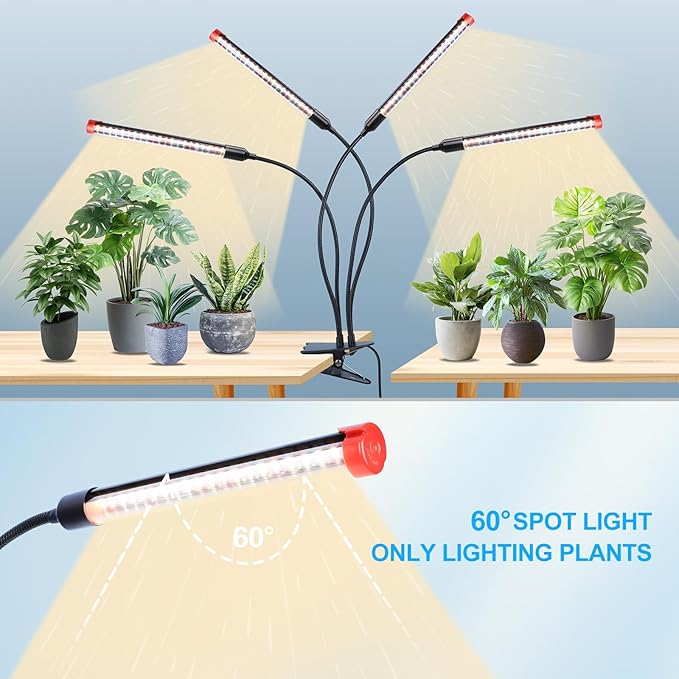 GameChanger! 36W, NOT 15W, 4Head Strong Clip Grow Lights for Indoor Plants with Timer, Best Gift for Plants Lover, LED Plant Growing Lamp for Houseplants, Bonsai, Seed Starting, Seedlings, VEG, Flower
