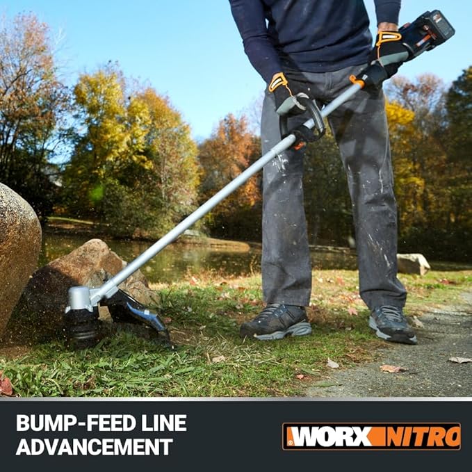 Worx Nitro 40V 15" Cordless String Trimmer with Brushless Motor, Powerful Grass Trimmer with Dual-Exit Bump-Feed Head, Lightweight Weed Trimmer Easy-Load Spool Head – Batteries & Charger Included