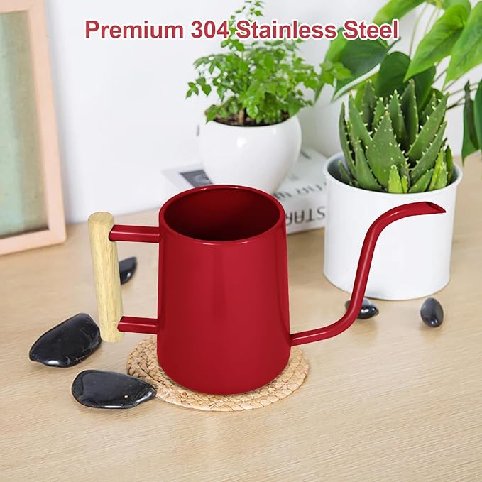 Watering Can Indoor Plants, 35 oz/1000 ml Metal Stainless Steel Watering Can Pot with Long Spout for Indoor House Plants Bonsai Outdoor Garden Flower Decorative (Red)
