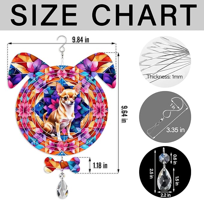 Chihuahua Dog Ears Wind Spinner, Chihuahua Wind Spinner Hanging for Yard and Garden