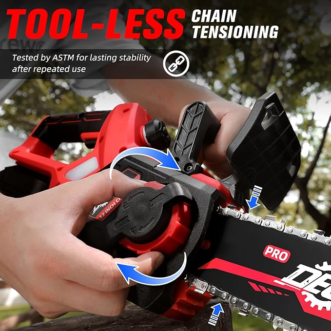 Chainsaw Cordless, 12 Inch Electric Chain Saw with 21V Battery Powered, Handheld Brushless Chainsaws with Tool-free Chain Tension & Auto Lubrication for Tree, Wood Cutting, Courtyard, Household