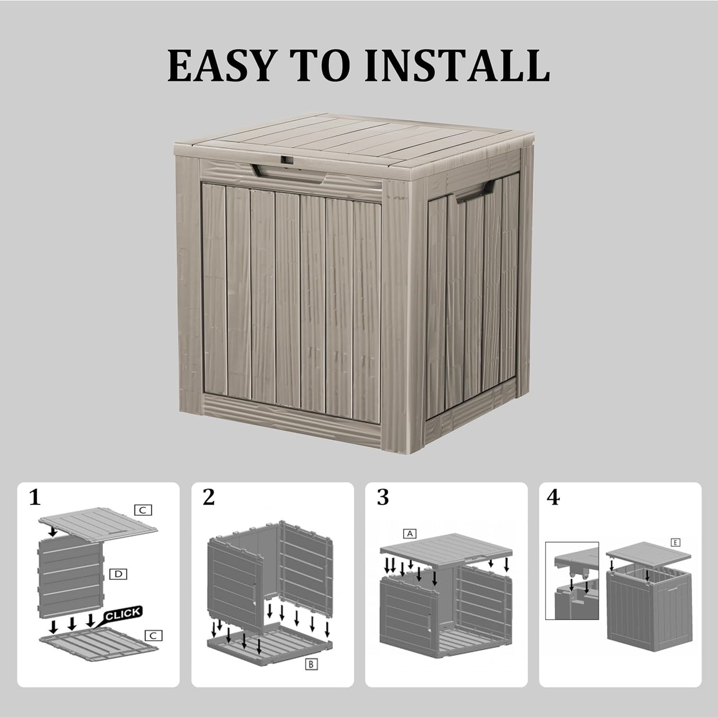 TARKARI 35 Gallon Lockable Resin Deck Box, Waterproof & UV-Resistant Outdoor Storage Box for Outdoor Cushion Storage, Garden Tools & Pool Accessories Storage, Gray