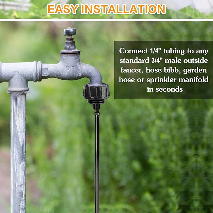 3/4 Inch Female Pipe Thread to 1/4 Inch Drip Irrigation Tubing Adapter: 6 Pieces 1/4 In. Barbed Drip Line x 3/4 In. Faucet PVC Adapter Connect 3/4" FHT Faucet