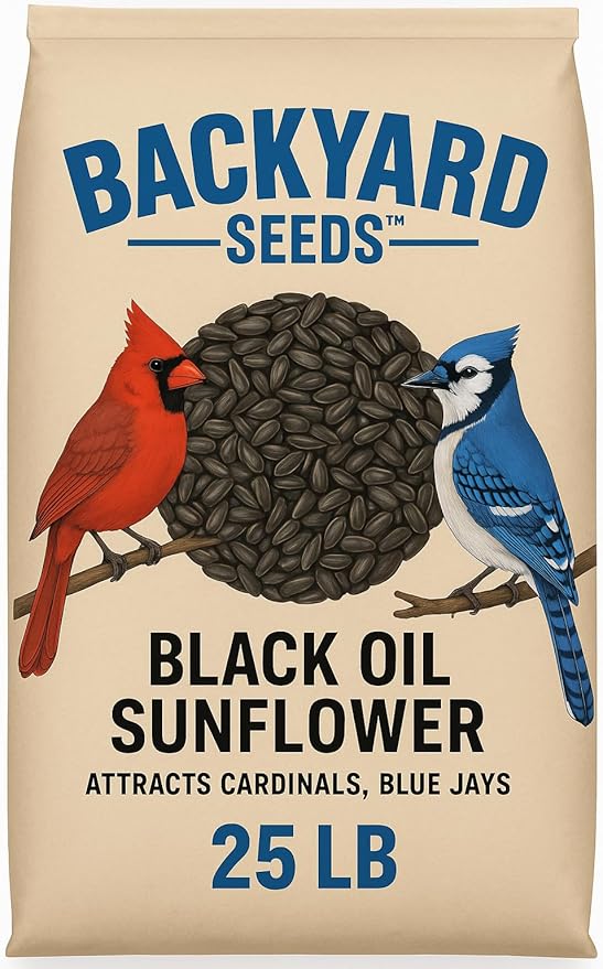 CountryMax Backyard Seeds Black Oil Sunflower Seeds for Wild Birds – 25 lb Bag – High-Energy Food for Cardinals, Jays, Woodpeckers – Backyard Feeder Favorite