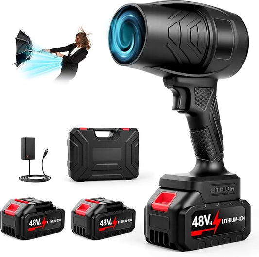 Leaf Blower Cordless Handheld Dust Cleaner, 600000RPM Portable Electric Leaf Blowers with 2 x 4000mAh Batteries, High-Speed Turbo Jet Blower for Patio Cleaning, Lawn Care, Leaves (Black)