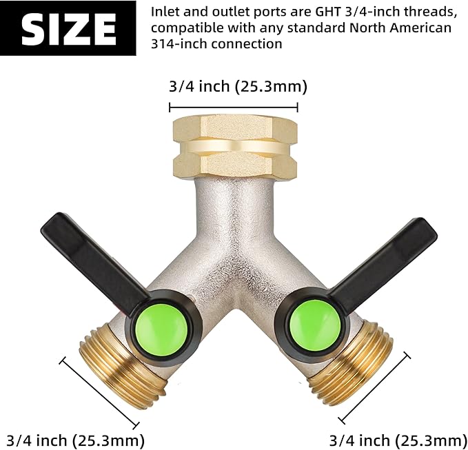 Hose Splitter,Garden Hose Splitter 2 Way,Y Adapter for Water Hose, Faucet Splitter, 2 Way Heavy Duty Brass Splitter,Outdoor Faucet Splitter,with Long Handle.